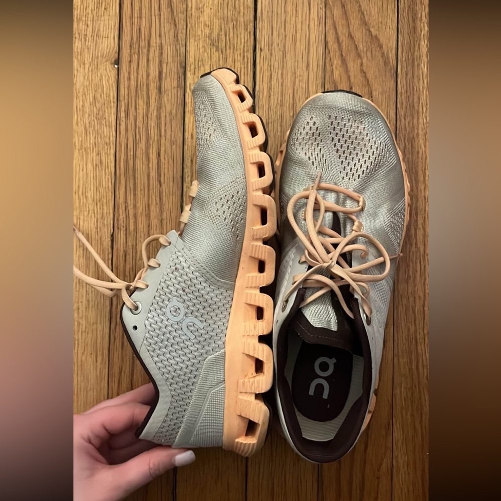 On Running Shoes in Gray and peach